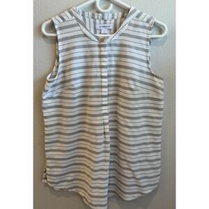 Liz Claiborne Striped Gray/white Size Small. Sleeveless . Half Button Front